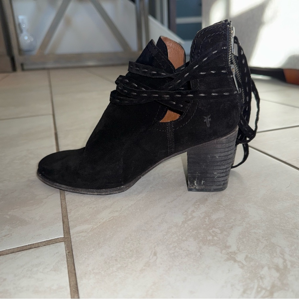 Frye Black Ankle boot with ankle leather straps
Used women’s size 9